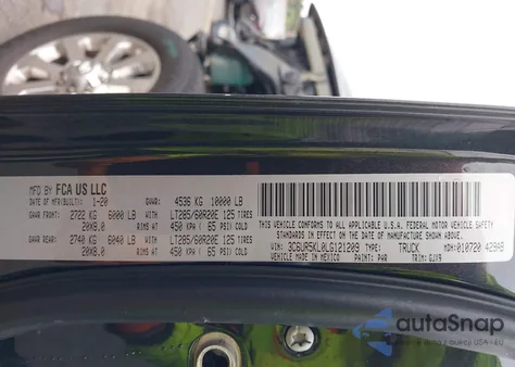 2020 Ram 2500 Laramie 4X4 8' Box z USA, uszkodzony, nr VIN 3C6UR5KL0LG121209